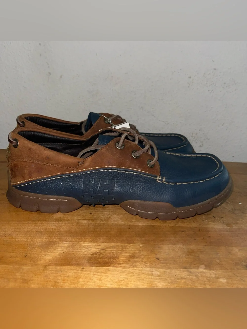 Helly Hansen Blue Brown Moc Toe Driving Deck Boat Oxford Lace up Shoe Sz US 11